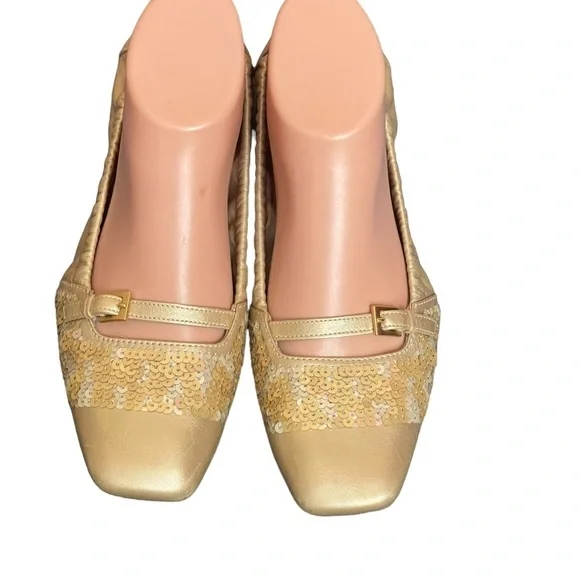 TOD'S Gold and Sequin Square toe flats size 8